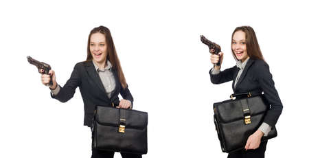 Woman in business concept isolated on whiteの写真素材