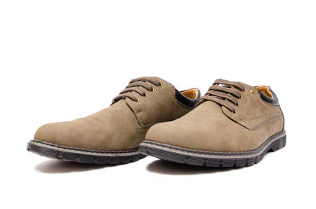 Brown suade shoes isolated on white backgroundの写真素材