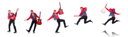 Guitar player isolated on the whiteの写真素材