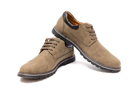 Brown suade shoes isolated on white backgroundの写真素材