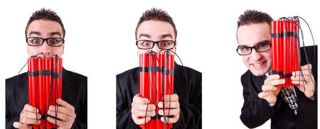 Man with dynamite isolated on white backgroundの写真素材