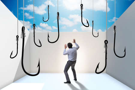 Businessman being tempted to bite the bait