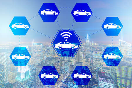 Ridesharing and carpooling concept in the cityの写真素材