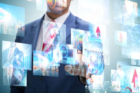 Concept of streaming video with businessmanの写真素材
