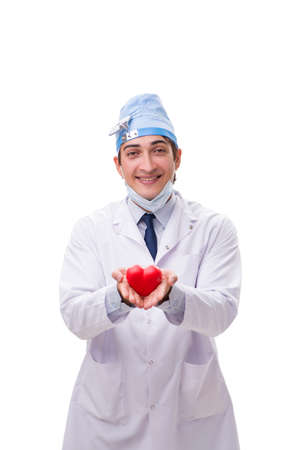 Young handsome doctor cardiologist isolated on whiteの写真素材