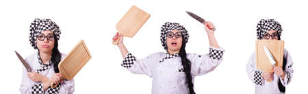 Woman cook isolated on the white backgroundの写真素材