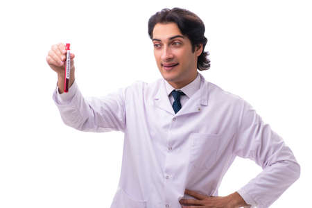 Young chemist isolated on white backgroundの写真素材