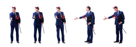 Young devil businessman isolated on whiteの写真素材