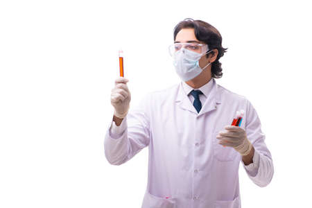 Young chemist isolated on white backgroundの写真素材