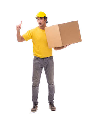 Young male courier with boxの写真素材