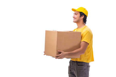 Young male courier with boxの写真素材
