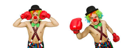 Clown with boxing gloves isolated on the whiteの写真素材