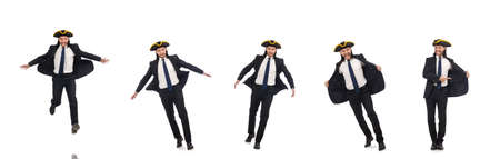 Young businessman wearing tricorn isolated on whiteの写真素材