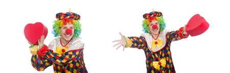 Clown with giftbox isolated on whiteの写真素材