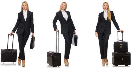 Businesswoman with suitcase isolated on whiteの写真素材