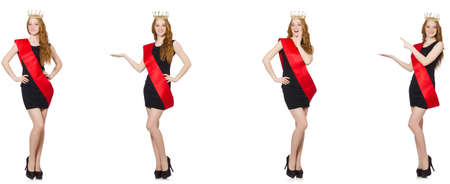 Beaty queen at contest in black dressの写真素材