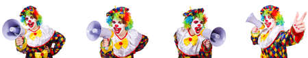 Funny male clown with megaphone