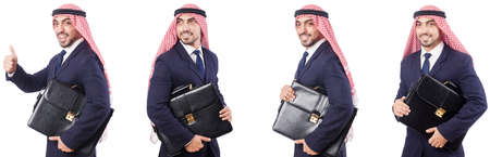 Arab man with bag isolated on whiteの写真素材