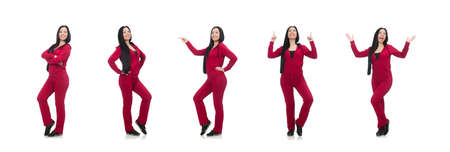 Woman doing exercises on whiteの写真素材