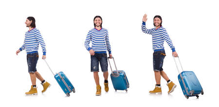 A tourist with bags isolated on whiteの写真素材