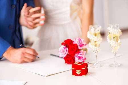 Wedding ceremony with wife and husbandの写真素材