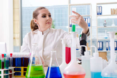 Female chemist working in medical labの写真素材
