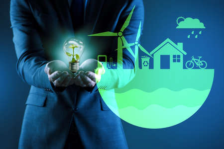 Businessman in ecological green conceptの写真素材