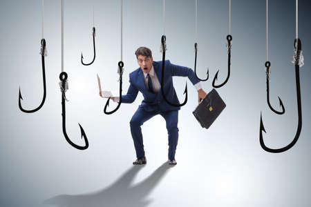 Businessman being tempted to bite the bait