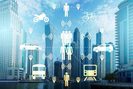 Ridesharing and carpooling concept in the cityの写真素材