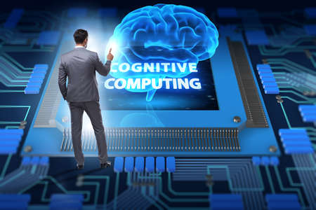 Cognitive computing concept as future technology with businessmanの写真素材