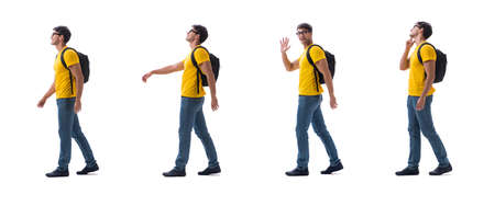 Student with backpack isolated on white