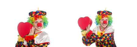 Clown with giftbox isolated on whiteの写真素材