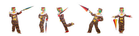 Clown with umbrella isolated on whiteの写真素材