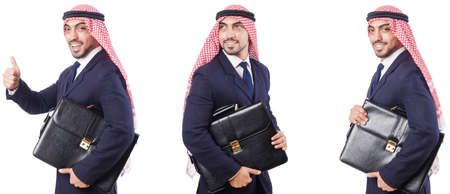 Arab man with bag isolated on whiteの写真素材