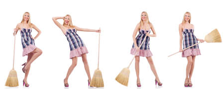 Beautiful woman in housecleaning conceptの写真素材