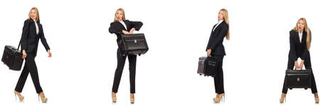 Businesswoman with suitcase isolated on whiteの写真素材