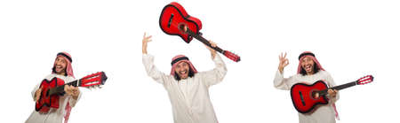 Arab man playing isolated on whiteの写真素材