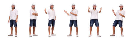 Young man in hat isolated on whiteの写真素材