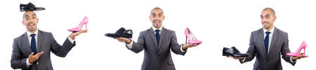 Man with shoes isolated on whiteの写真素材