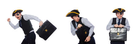 One-eyed man with tricorn isolated on whiteの写真素材