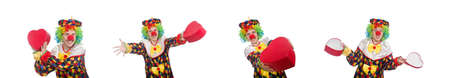 Clown with giftbox isolated on whiteの写真素材