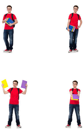 Young student with backpack isolated on whiteの写真素材