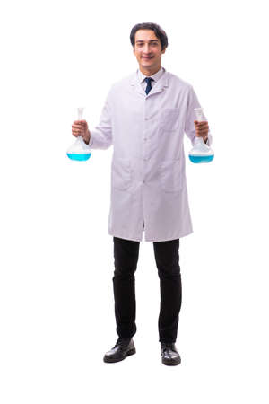 Young chemist isolated on white backgroundの写真素材