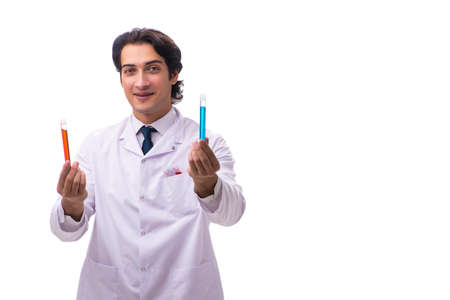 Young chemist isolated on white backgroundの写真素材