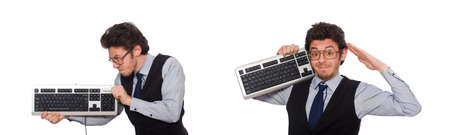 Young businessman in funny concept on whiteの写真素材