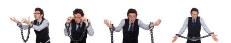 Young businessman in funny concept on whiteの写真素材