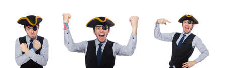 One-eyed man with tricorn isolated on whiteの写真素材