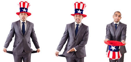 Man with american hat isolated on whiteの写真素材