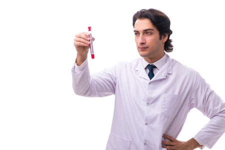 Young chemist isolated on white backgroundの写真素材