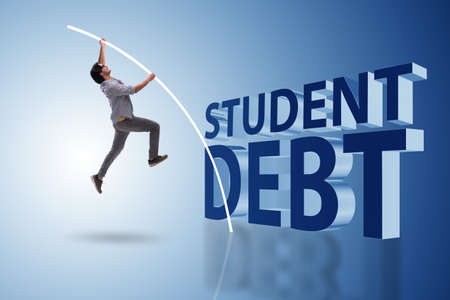 Young student in loan and debt conceptの写真素材
